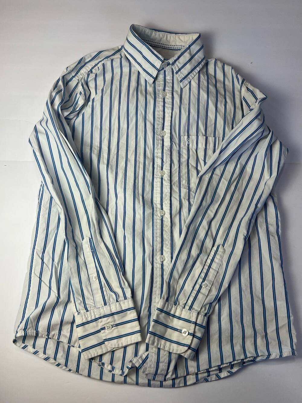 Aeropostale Shirt Men Small/Petite Blue & White Striped Long Sleeve
